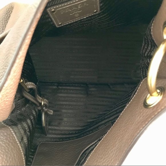 PRADA Brown and Gold Vitello Daino Leather Hobo Bag - Picture 11 of 15